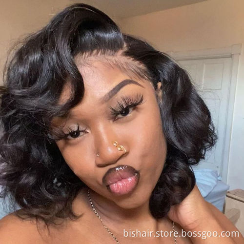 Body Wave Lace Front Bob Wig 150% Density 4x4 Lace Closure Wigs From Brazilian Virgin Human Hair For Black women  Natural Color